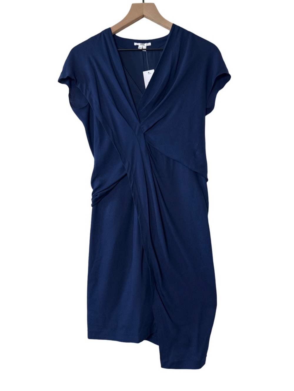 Helmut Lang Draped Tuck Dress Size 0 Navy Etch Minimalist NWT - Picture 2 of 7